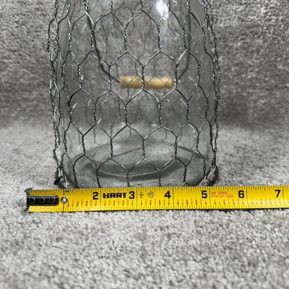 Lantern Cloche Clear Glass Chicken Wire Wood Handle Farmhouse Decor